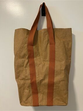 Trader Joe’s Washable Paper Cellulose And Latex Tote with Brown Handles